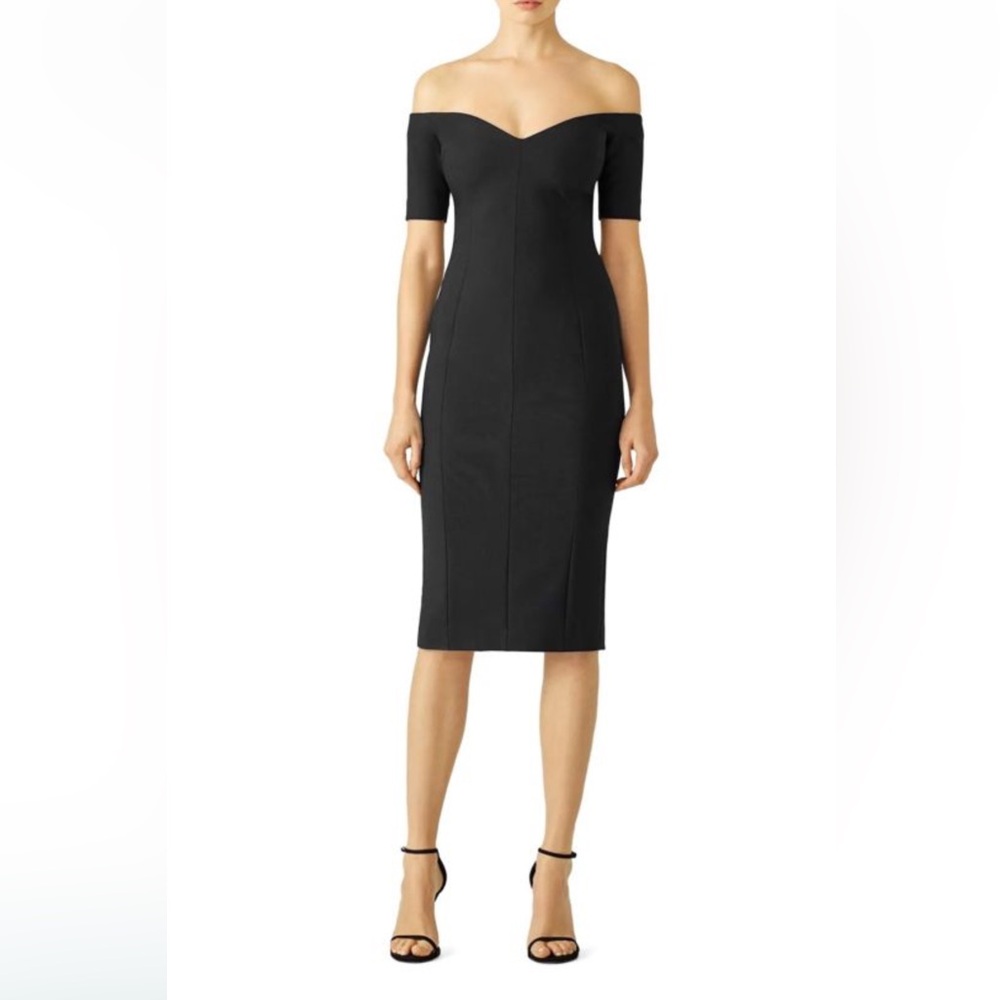 Cinq à Sept Burch Black Midi Dress Off The Shoulder‎ Dress Dize 2 Pristine